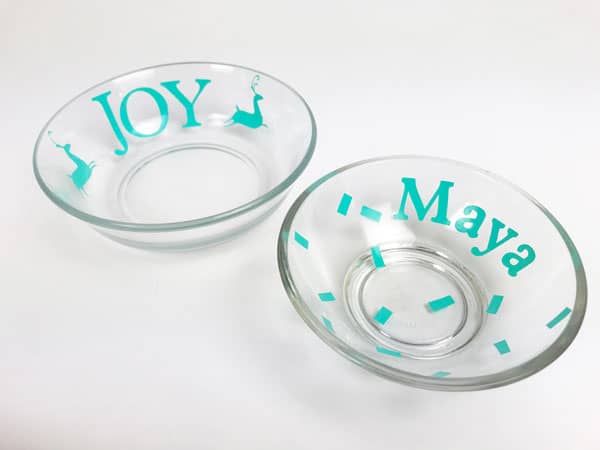 cricut stickers on glass dishes for etching